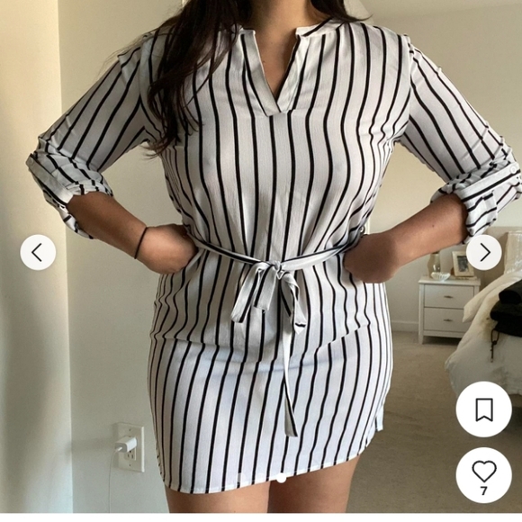Forever 21 Dresses & Skirts - Striped V-Neck Tie-Waist Dress - Black & White 28 inches p2p 31 inch long